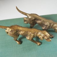 Vintage brass dogs | Set of two vintage brass dogs | Vintage brass figurines | Brass dog statues | Vintage brass dog figurines