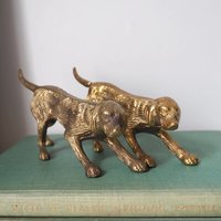Vintage brass dogs | Set of two vintage brass dogs | Vintage brass figurines | Brass dog statues | Vintage brass dog figurines
