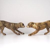 Vintage brass dogs | Set of two vintage brass dogs | Vintage brass figurines | Brass dog statues | Vintage brass dog figurines