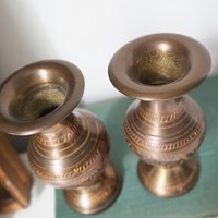 Set of two small vintage vases | Small brass vases | Vintage bud vase | Vintage single flower vases | Etched brass vases