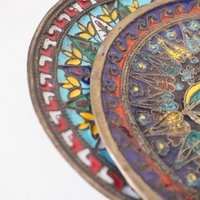 Set of two vintage wall plates | Decorative wall plates | Enamelled wall plates | Colourful vintage wall plates