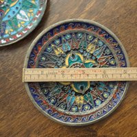 Set of two vintage wall plates | Decorative wall plates | Enamelled wall plates | Colourful vintage wall plates