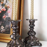 Set of two vintage candlestick holders | Alpacca silver candlestick holders | Large silver candlestick holders | Vintage candle holders