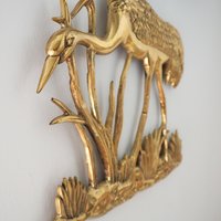 Vintage brass crane wall figurine | Brass crane wall decor | Vintage brass crane | Vintage brass wall decor | Brass crane wall hanging