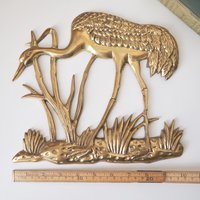 Vintage brass crane wall figurine | Brass crane wall decor | Vintage brass crane | Vintage brass wall decor | Brass crane wall hanging