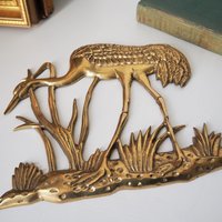 Vintage brass crane wall figurine | Brass crane wall decor | Vintage brass crane | Vintage brass wall decor | Brass crane wall hanging