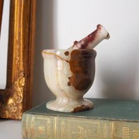 Vintage mortar and pestle | Onyx marble mortar | Small marble mortar | Green and brown onyx mortar and pestle