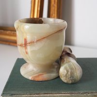 Vintage mortar and pestle | Onyx marble mortar | Small marble mortar | Green and brown onyx mortar and pestle