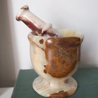 Vintage mortar and pestle | Onyx marble mortar | Small marble mortar | Green and brown onyx mortar and pestle