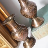 Set of two small vintage vases | Small brass vases | Vintage bud vase | Vintage single flower vases | Etched brass vases