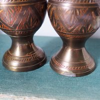 Set of two small vintage vases | Small brass vases | Vintage bud vase | Vintage single flower vases | Etched brass vases