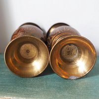 Set of two small vintage vases | Small brass vases | Vintage bud vase | Vintage single flower vases | Etched brass vases
