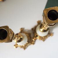 Set of two vintage candlestick holders | Gold and onyx marble candle holders | Tall candlestick holders | Matching candle holders