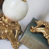 Set of two vintage candlestick holders | Gold and onyx marble candle holders | Tall candlestick holders | Matching candle holders