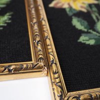 Set of two vintage framed needlepoint florals | Framed needlepoint wall art | Mismatched floral needlepoint wall art | Vintage needlepoint