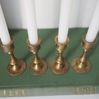 Set of four tiny vintage brass candlestick holders | Brass candlestick holders | Vintage brass candle holders | Small candle holders
