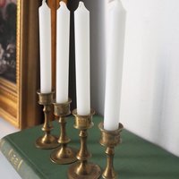 Set of four tiny vintage brass candlestick holders | Brass candlestick holders | Vintage brass candle holders | Small candle holders