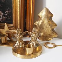 Vintage candle holder set | Brass candlestick holders | Vintage brass candle holders and candle snuffer | Vintage Christmas gift set