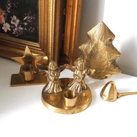Vintage candle holder set | Brass candlestick holders | Vintage brass candle holders and candle snuffer | Vintage Christmas gift set