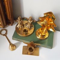 Vintage candle holder set | Brass candlestick holders | Vintage brass candle holders and candle snuffer | Vintage Christmas gift set