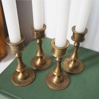Set of four tiny vintage brass candlestick holders | Brass candlestick holders | Vintage brass candle holders | Small candle holders