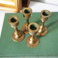 Set of four tiny vintage brass candlestick holders | Brass candlestick holders | Vintage brass candle holders | Small candle holders