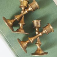 Set of four tiny vintage brass candlestick holders | Brass candlestick holders | Vintage brass candle holders | Small candle holders