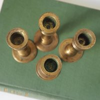 Set of four tiny vintage brass candlestick holders | Brass candlestick holders | Vintage brass candle holders | Small candle holders