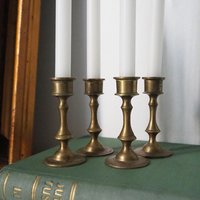 Set of four tiny vintage brass candlestick holders | Brass candlestick holders | Vintage brass candle holders | Small candle holders