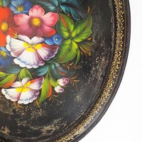 Vintage floral metal tray | Large handpainted floral tray | Vintage floral tray | Vintage Zhostovo tray | Vintage oval tray