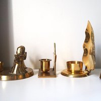 Vintage candle holder set | Brass candlestick holders | Vintage brass candle holders and candle snuffer | Vintage Christmas gift set