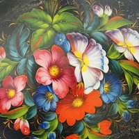 Vintage floral metal tray | Large handpainted floral tray | Vintage floral tray | Vintage Zhostovo tray | Vintage oval tray