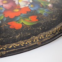 Vintage floral metal tray | Large handpainted floral tray | Vintage floral tray | Vintage Zhostovo tray | Vintage oval tray