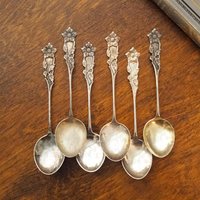 Set of six large vintage teaspoons | Large alpacca silver teaspoons | Matching teaspoons | Floral teaspoon set | Vintage alpacca teaspoons