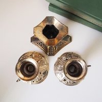 Set of three vintage candlestick holders | Silver tone candlestick holders | Mismatched candlestick holders