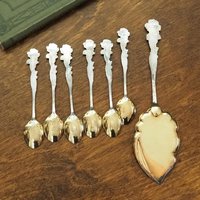 Set of six vintage teaspoons and a cake server | Vintage alpacca silver teaspoons | Vintage teaspoons | Rose teaspoon set and a cake server