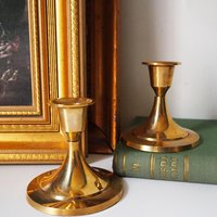 Pair of vintage candlestick holders | Brass candlestick holders | Simple brass candlestick holders | Brass candle holders