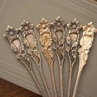 Set of six large vintage teaspoons | Large alpacca silver teaspoons | Matching teaspoons | Floral teaspoon set | Vintage alpacca teaspoons