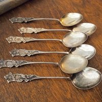 Set of six large vintage teaspoons | Large alpacca silver teaspoons | Matching teaspoons | Floral teaspoon set | Vintage alpacca teaspoons