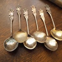 Set of six large vintage teaspoons | Large alpacca silver teaspoons | Matching teaspoons | Floral teaspoon set | Vintage alpacca teaspoons