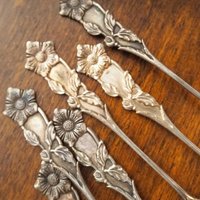 Set of six large vintage teaspoons | Large alpacca silver teaspoons | Matching teaspoons | Floral teaspoon set | Vintage alpacca teaspoons