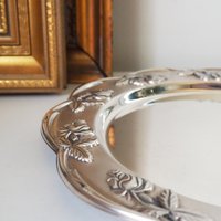Vintage alpacca silver plate | Alpacca silver platter | Vintage silver plate | Alpacca plate with rose ornament | Floral silver plate