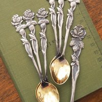 Set of six vintage teaspoons and a cake server | Vintage alpacca silver teaspoons | Vintage teaspoons | Rose teaspoon set and a cake server
