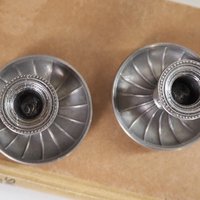 Set of two vintage candlestick holders | Tiny pewter candlestick holders | Small chamber style candle holders | Pewter candle holders