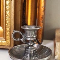 Set of two vintage candlestick holders | Tiny pewter candlestick holders | Small chamber style candle holders | Pewter candle holders