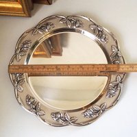 Vintage alpacca silver plate | Alpacca silver platter | Vintage silver plate | Alpacca plate with rose ornament | Floral silver plate