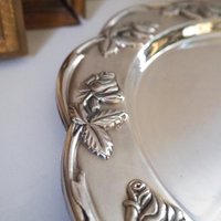 Vintage alpacca silver plate | Alpacca silver platter | Vintage silver plate | Alpacca plate with rose ornament | Floral silver plate