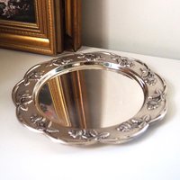 Vintage alpacca silver plate | Alpacca silver platter | Vintage silver plate | Alpacca plate with rose ornament | Floral silver plate