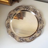 Vintage alpacca silver plate | Alpacca silver platter | Vintage silver plate | Alpacca plate with rose ornament | Floral silver plate