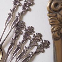 Set of six vintage teaspoons | Vintage alpacca silver teaspoons | Vintage teaspoons | Rose teaspoon set | Vintage alpacca teaspoons
